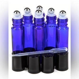 Set of 8 - Cobalt Blue 10 ml Roller Glass Roller Bottles for Essential Oils
